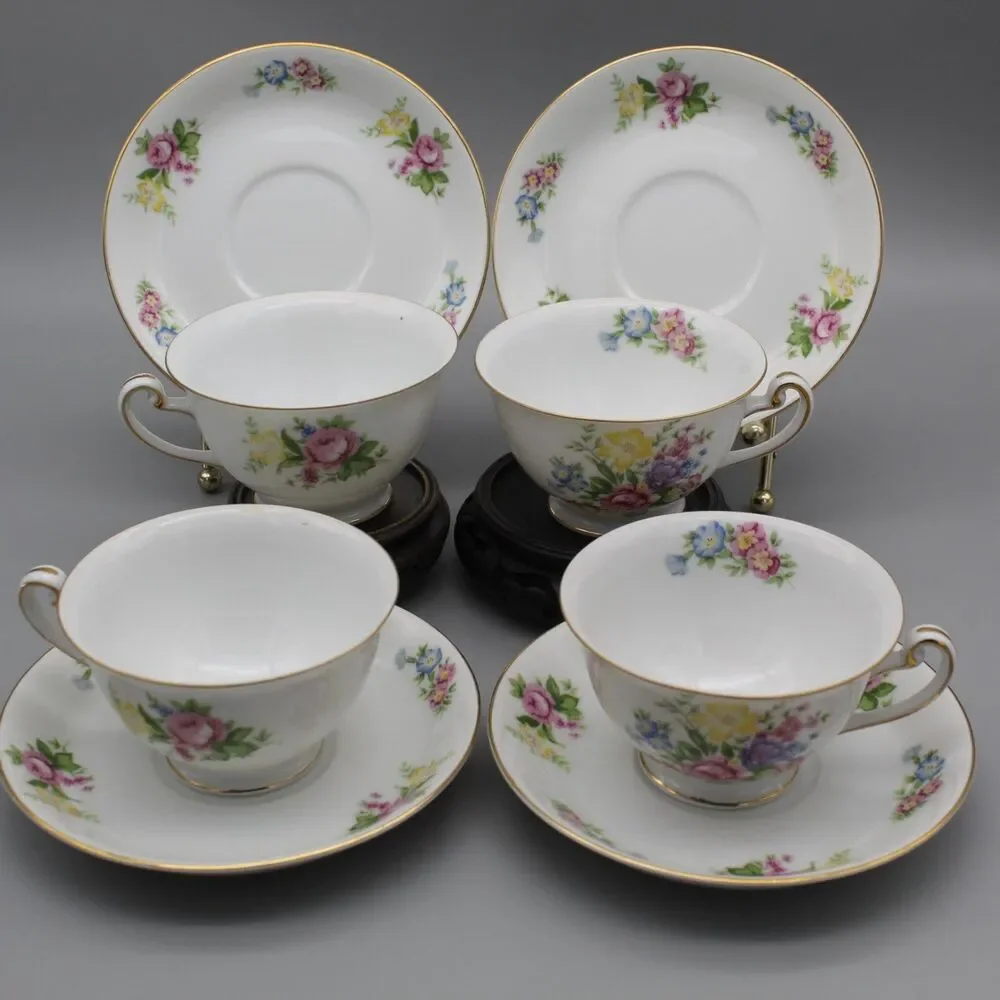 Floral Vintage Tea Cup & Saucers Set of 4 Spring Kingswood Occupied Japan